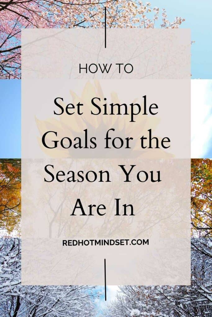 underlay of different seasons of spring summer fall winter with an overlay title how to set simple goals for the season you are in