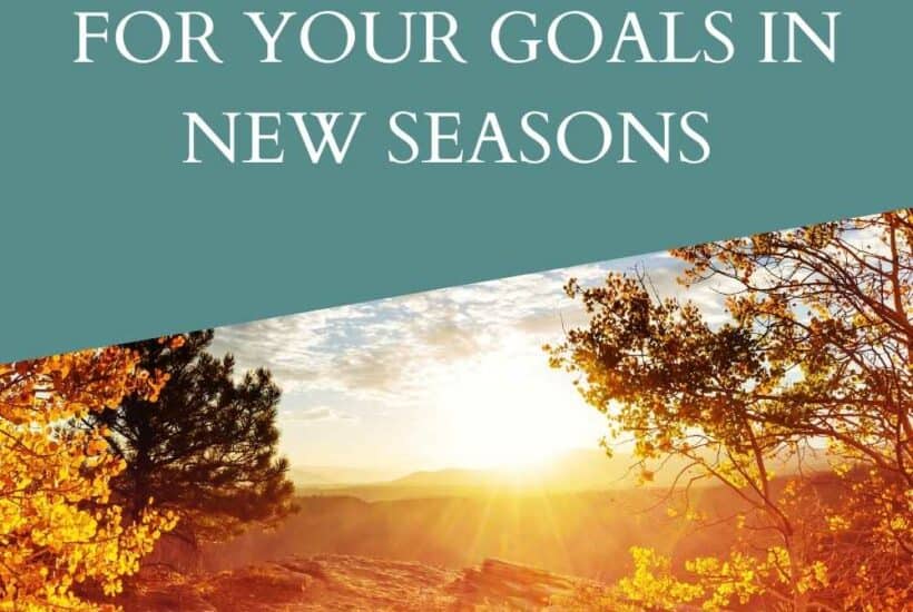 Pinterest image with outdoor trees in a fall coloring with the title How to create new habits for your goals in new seasons