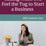 Pinterest cover with a woman sitting at a desk with her arm resting on her computer and the title how to clarify your calling when you feel the tug to start a business.