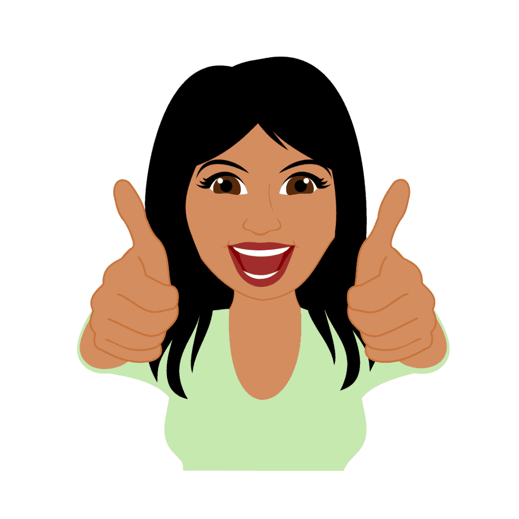 Graphic of a woman with dark skin and black hair giving a thumbs up and smiling