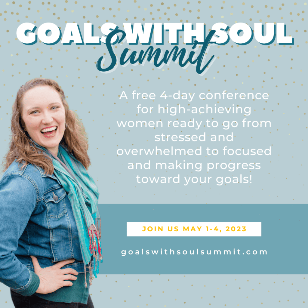 Goals with Soul Summit promotional graphic that features Kate House, the summit host and gives details for the event hosted in May 2023