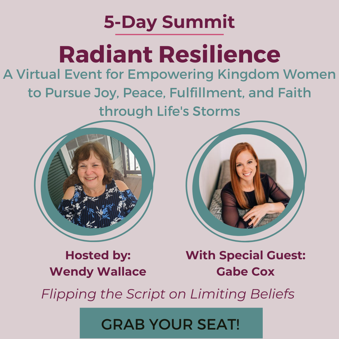Radiant Resilience Summit promotional graphic with Wendy Wallace and Gabe Cox featuring flipping the script on limiting beliefs