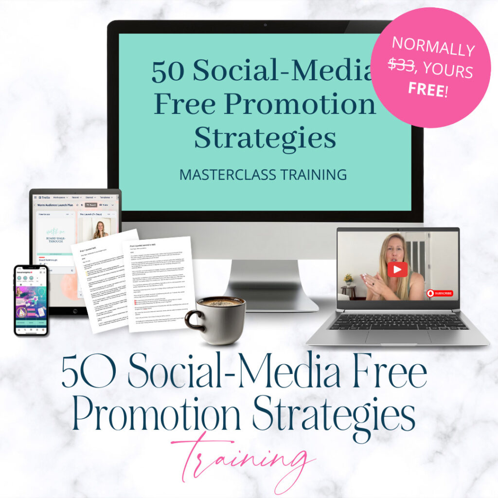 50 social media free promoting strategies from Lise Cartwright for VIP upgrade at the grow your biz without social virtual conference