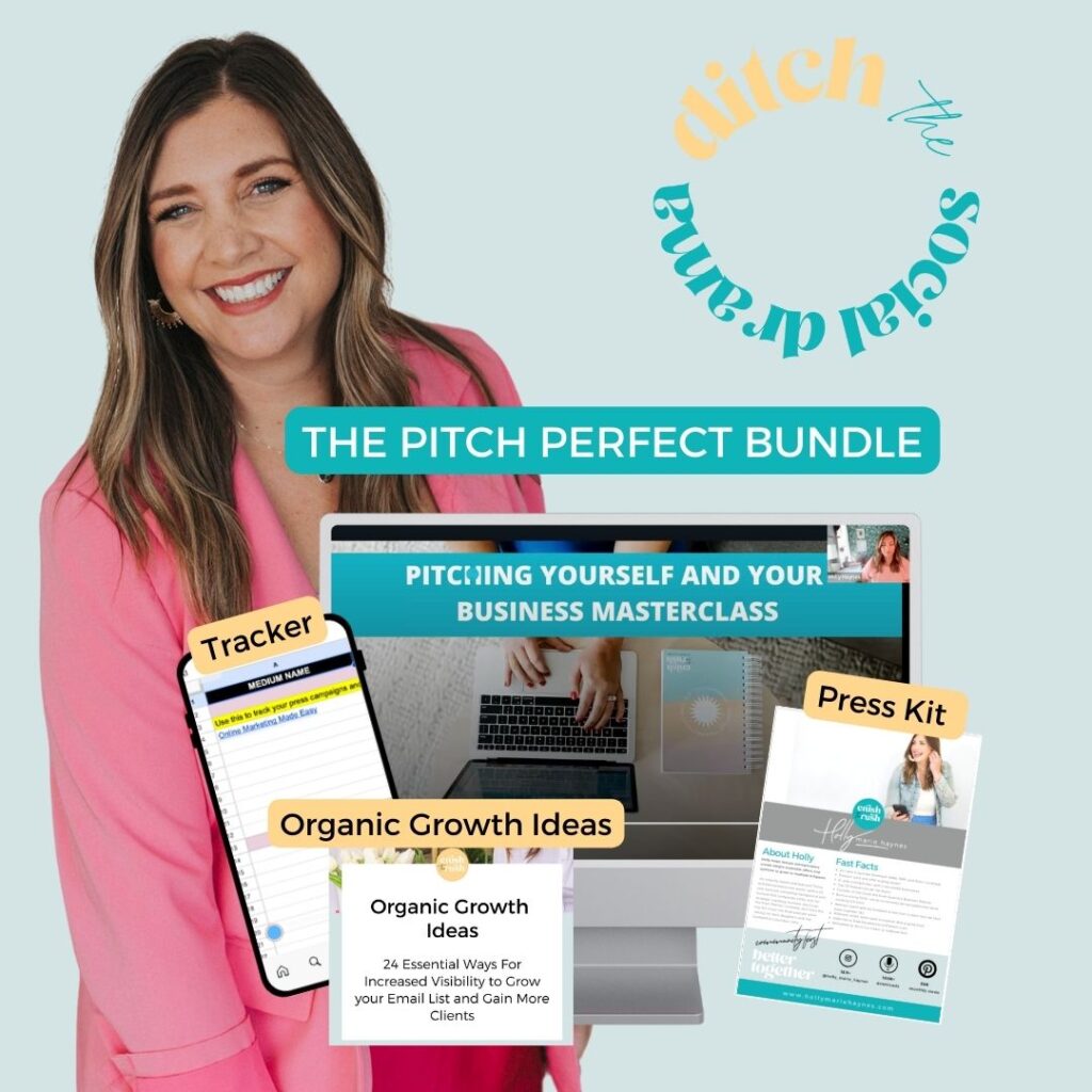 The pitch perfect bundle graphic from Holly Haynes for VIP upgrade at the grow your biz without social virtual conference