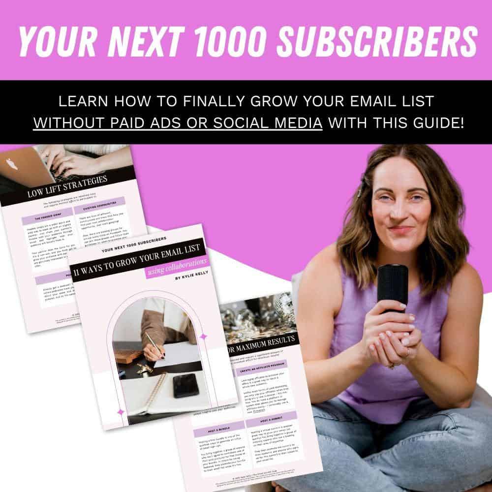 Cover graphic for a VIP bonus offer from Kylie Kelly for her Your Next 1000 Subscribers