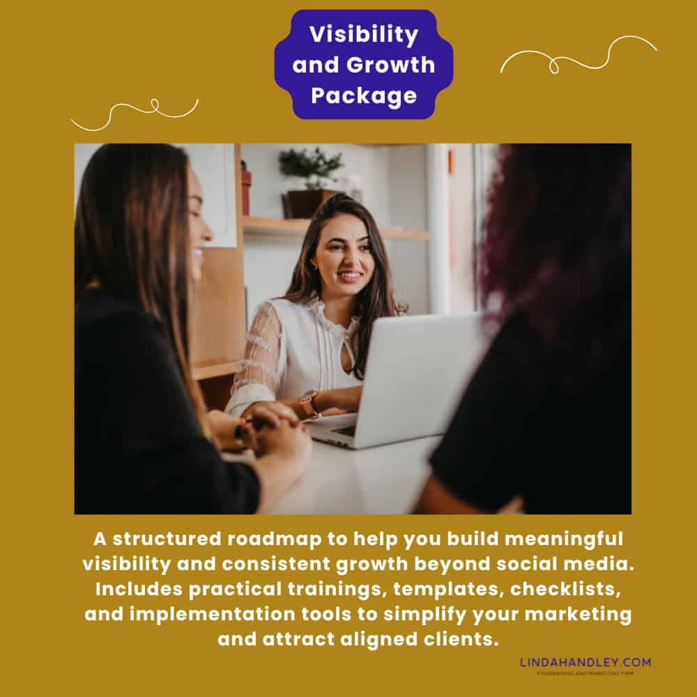 Cover graphic for a VIP bonus offer from Linda Handley for her Visibility and Growth Package