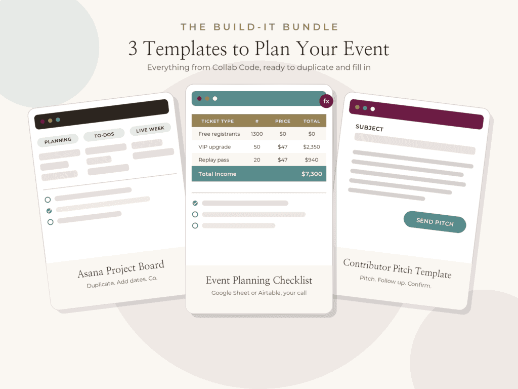 Build it Bundle template mockup graphic - the templates to help you plan your first virtual event