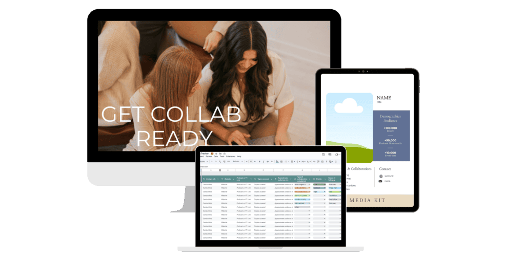 Inside collab ready is a training video, media kit template, collaboration spreadsheet, and so much more.
